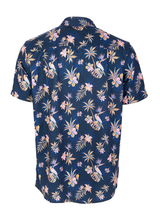 Jarrett Bay Baxter Collared Shirt with navy tropical floral print