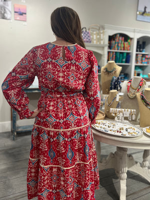 Contrast Binding Printed Midi Dress