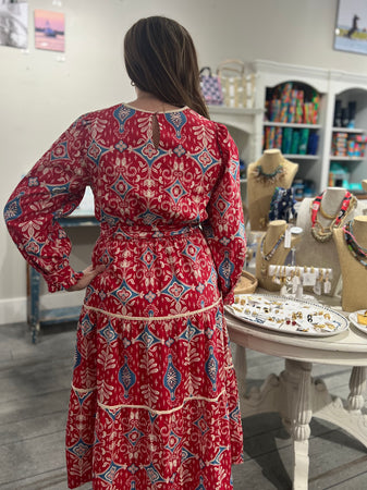 Contrast Binding Printed Midi Dress