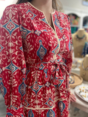 Contrast Binding Printed Midi Dress