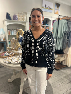 Dot Art Damask Sweater Cardigan