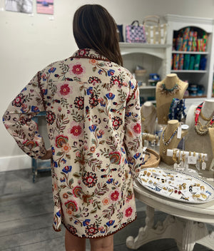 Blanket Stitch Buttoned Mini Dress