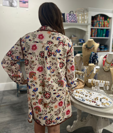 Blanket Stitch Buttoned Mini Dress