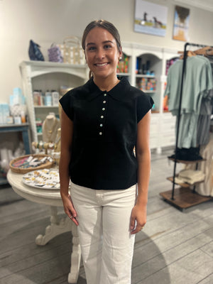 Cap Sleeve Collared Sweater Vest