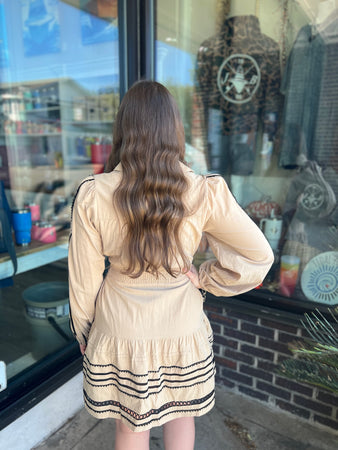 Lace Trim Belted Mini Dress