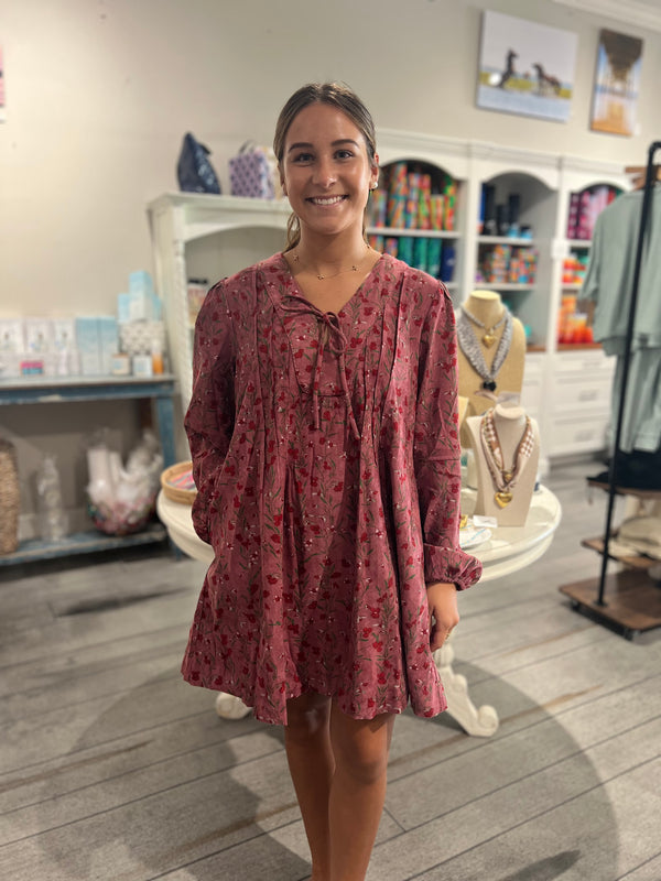 Floral Corduroy Mini Dress