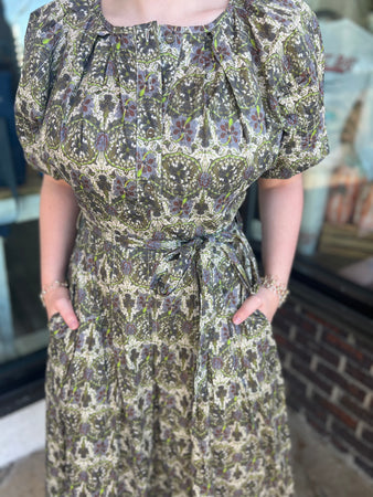 Floral Button Down Belted Midi Dress