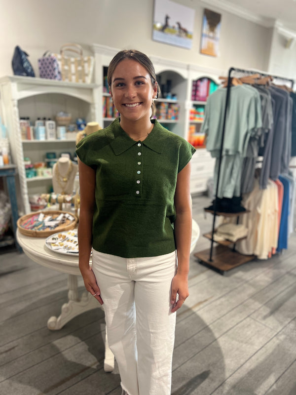 Cap Sleeve Collared Sweater Vest
