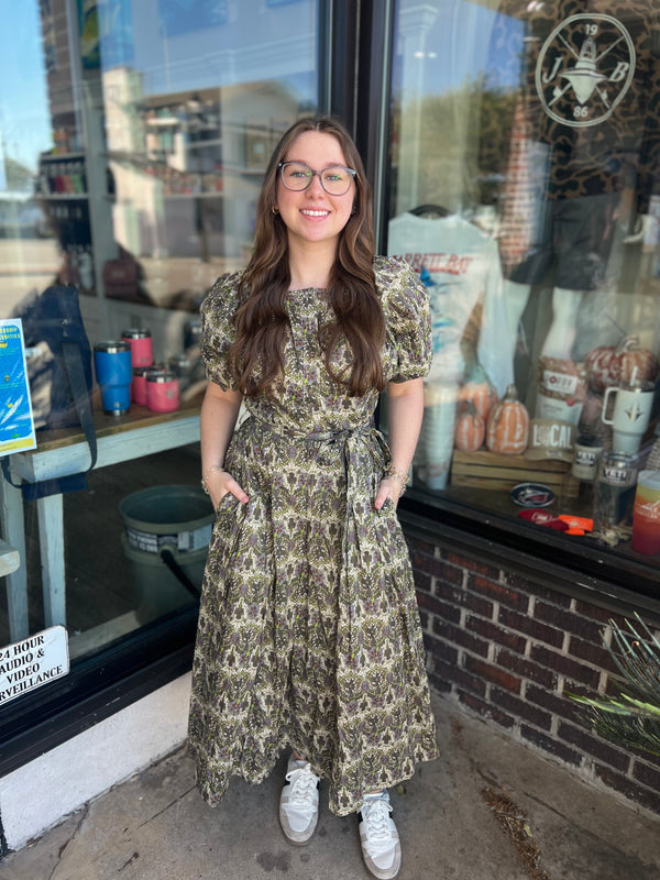 Floral Button Down Belted Midi Dress