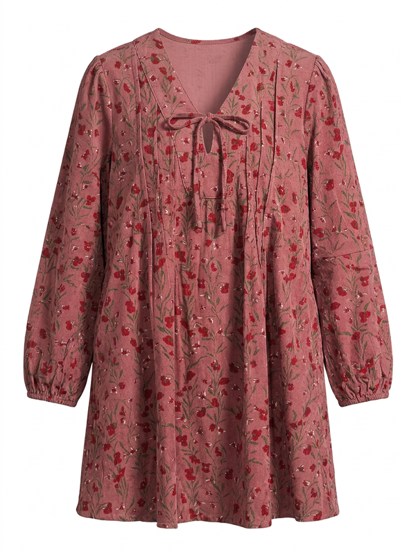 Floral Corduroy Mini Dress
