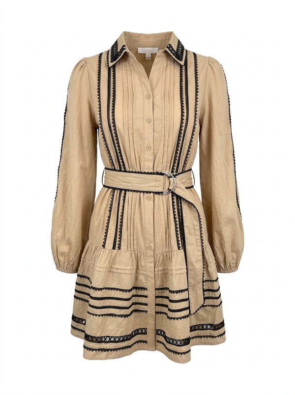 Lace Trim Belted Mini Dress