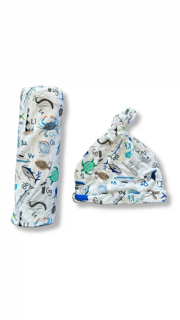 Tidal Tots Coastal ABC's Hat/Swaddle Set